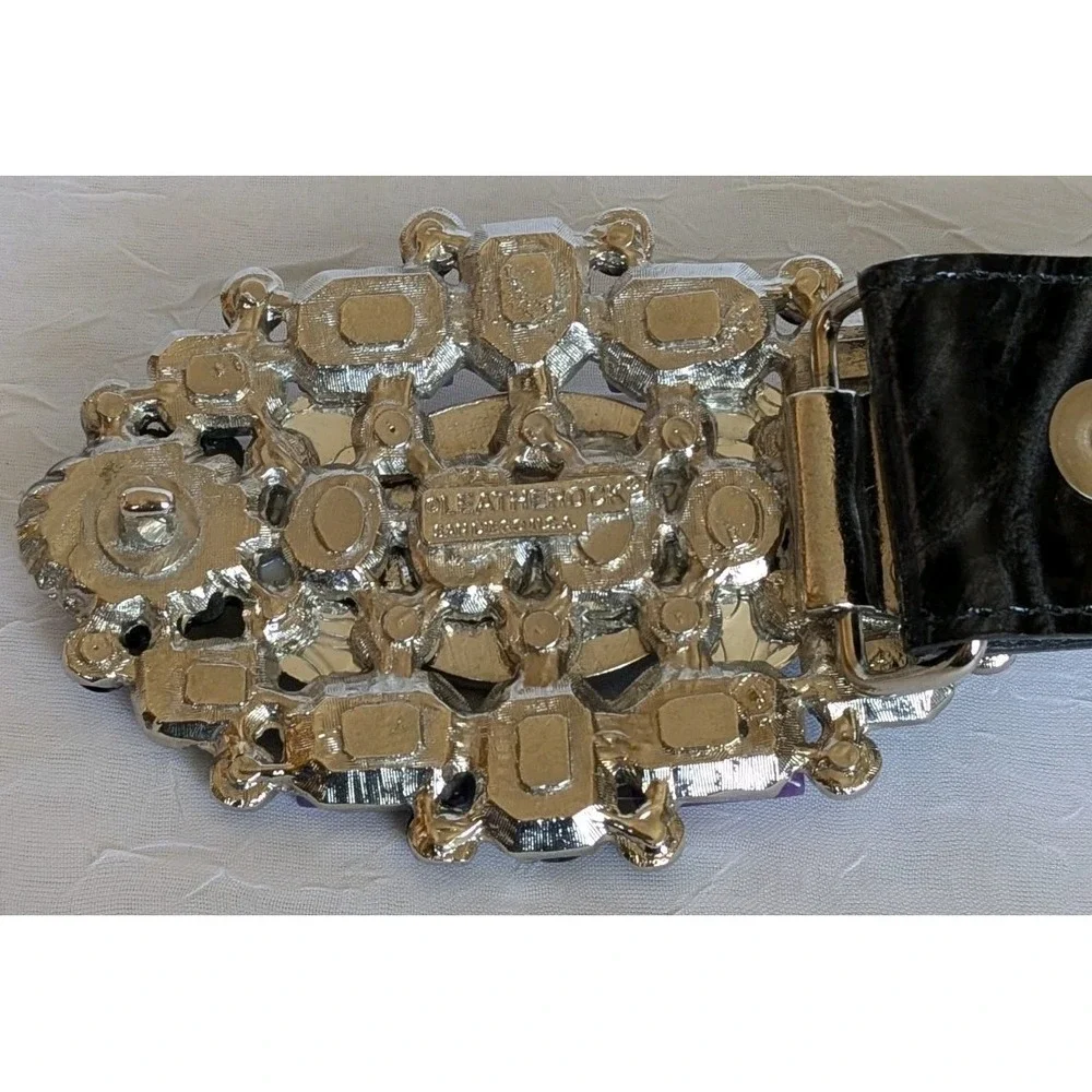 Jana Kos Belt Leatherock Buckle Rhinestones Chunky Fashion Purple Funky Cute S32